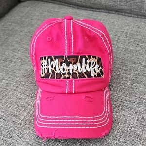 Pink #Momlife Cap with Leopard Print